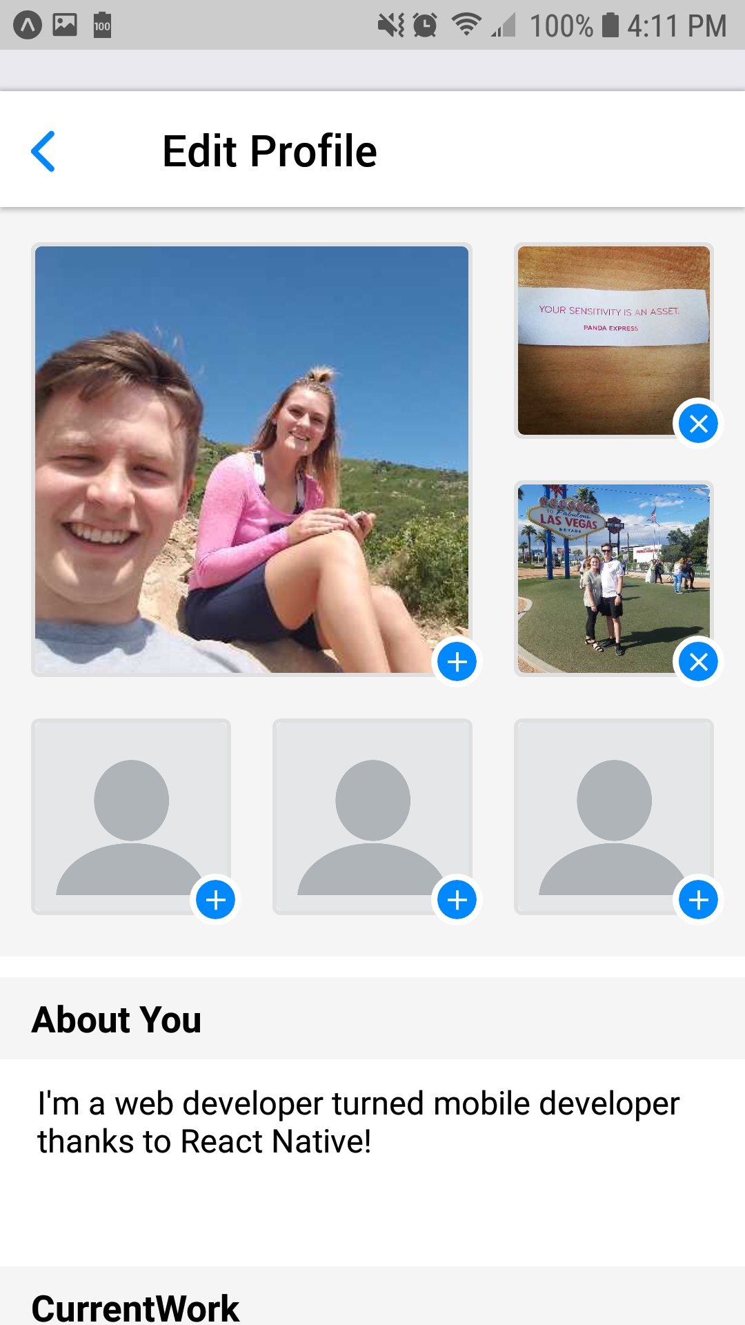 user profile screen